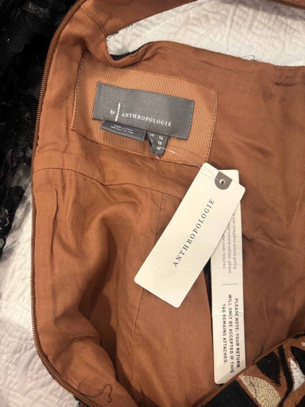 NWT Anthropologie Brown, Black & Cream Geometric Midi Dress - Picture 3 of 5